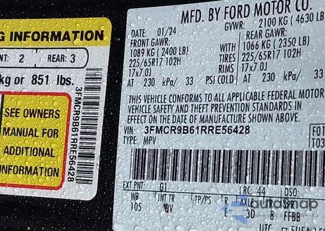 2024 Ford Bronco Sport Big Bend из США, поврежденный, VIN 3FMCR9B61RRE56428